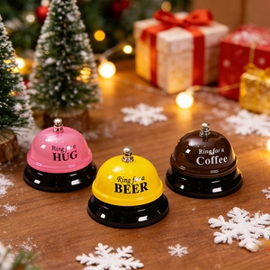 Three creative metal service bells for Christmas gifts featuring fun English interactive quotes