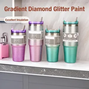 Gradient Glitter Vacuum Insulated Tumbler Stainless Steel Double Wall Travel Mug With Straw And Lid Portable Car Cup