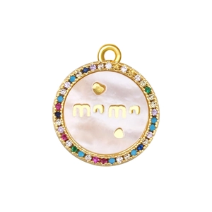 Rainbow crystal bezel Mama necklace pendant with white mother of pearl inlay