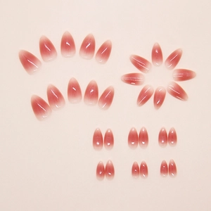 Pink cat eye gradient press-on nails in almond shape with high gloss finish, 30 pieces