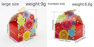 Detailed size chart for hollow flower candy boxes with 3D butterfly handles in two sizes