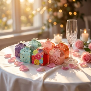 Laser Cut Hollow Flower Favor Holder With Butterfly Top Special Paper Candy Gift Packaging For Wedding Party Celebration