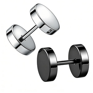 Barbell Stud Earrings Stainless Steel Round Dumbbell Shape Black Silver Hip Hop Rock Punk Style Unisex Jewelry Gift