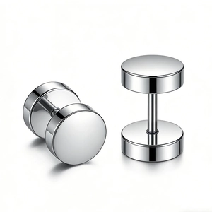 Polished silver titanium steel barbell stud earrings with a sleek dumbbell screw design