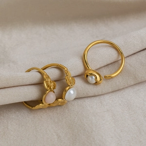 18K gold plated stainless steel floral rings set with natural stones and pearls