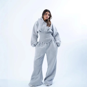 Survêtement À Capuche Taille Corset Et Pantalon Large Streetwear Manches Lanternes Cordon De Serrage Casual Lounge Wear