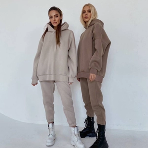 Damen Oversized Hoodie Und Sweatpants Einfarbig Polyester Fleece Warm Casual Streetwear Lounge Wear Damen Jogger Outfits