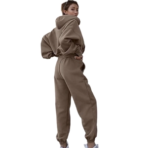 Women's oversized dark brown hoodie and jogger tracksuit set in soft fleece cotton