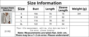 Size chart detail for loose hooded fleece sweatshirt with bust and length measurements