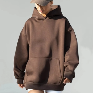 Oversized dark coffee hoodie for women with kangaroo pocket and drop shoulder design