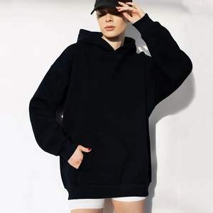 Women's black oversized hoodie with drawstring hood and kangaroo pocket for casual wear