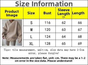 Detailed size chart for solid color sweatshirt including bust and sleeve length measurements