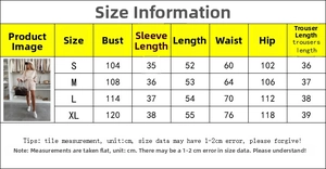 Detailed size chart for women's casual 2-piece set with T-shirt and drawstring shorts