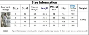 Size chart for women's two-piece white sweatsuit including hoodie and trousers measurements