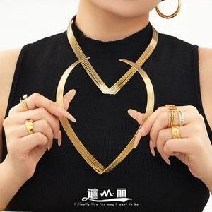 Detail of 18K gold-plated stainless steel jewelry set with heart-shaped necklace styling