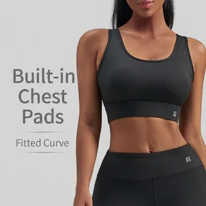 Soutien-gorge de Sport Femme Haute Élasticité Dos Croisé Larges Bretelles Polyester Élasthanne Top de Yoga Fitness Gym