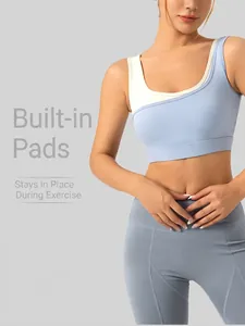 Women's Color Block High Impact Sports Bra Shockproof Padded Yoga Top Seamless High Elasticity Workout Fitness Bra Top
