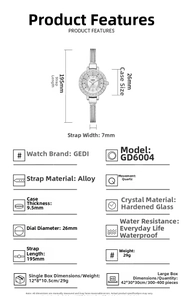 Detailed specs of the vintage silver tassel quartz watch with crystal-encrusted dial