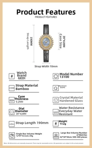 Spécifications techniques et dimensions de la montre GEDI de luxe avec strass et fleurs