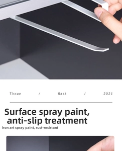 Detail of white metal under-cabinet tissue rack with non-slip rustproof coating