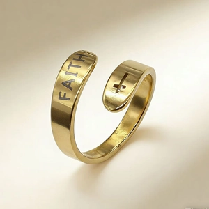 Stainless Steel Inspirational Open Adjustable Ring Faith Hope Love Blessed Engraved Religious Cross Jewelry For Women