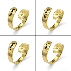 Adjustable gold stainless steel rings set with Hope, Blessed, Love and Faith engravings