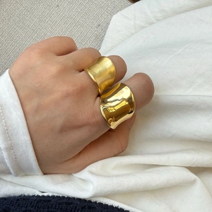 Minimalist wide gold rings set with brushed matte and polished mirror finish for women