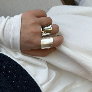 Minimalist wide wave rings with polished and brushed silver finishes for women