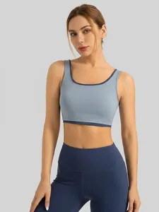 Gilet de Sport pour Femmes Bloc de Couleur Coussinets Intégrés Haut de Yoga Antichoc Haute Élasticité Séchage Rapide Fitness