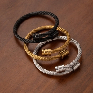 Roestvrij Staal Gevlochten Kabeldraad Bangle Industrieel Punk Hip Hop Verstelbare Open Manchet Armband Minimalistische Sieraden