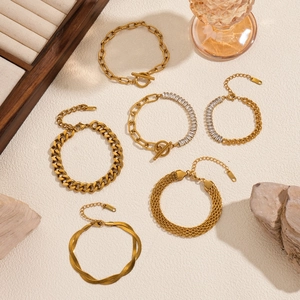 Collection of 18k gold plated stainless steel bracelets with Cuban and snake chain styles