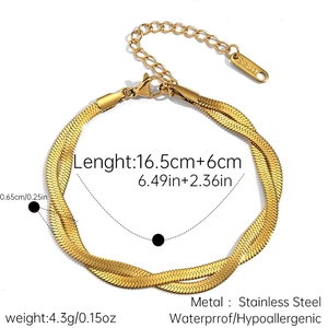 Close-up of 18k gold plated double-strand snake chain bracelet with S.Steel engraving