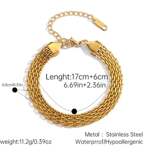Detail view of 18K gold plated mesh bracelet with lobster clasp and extension chain