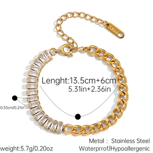 Detail of 18k gold plated stainless steel chain with inset cubic zirconia stones