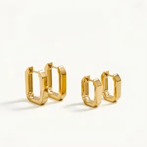 Minimalist Rectangular Copper Hoop Earrings Geometric Polished Daily Commuter Modern Jewelry Women