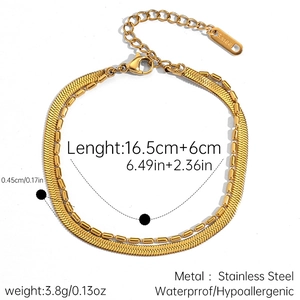 Detailed specs of waterproof 18k gold layered stainless steel snake and bead chain bracelet
