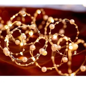 Luci A Stringa Led Künstliche Perle Sintetiche Filo Di Rame Luce Calda Per Natale Matrimonio San Valentino Decorazione Della Casa