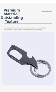 Close-up of gunmetal multifunctional car keychain with built-in bottle opener detail