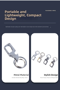 Close-up of multifunctional metal keychain with built-in bottle opener in various colors
