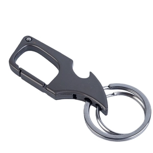 Multifunctional metal car keychain with bottle opener and dual rings in gun grey finish