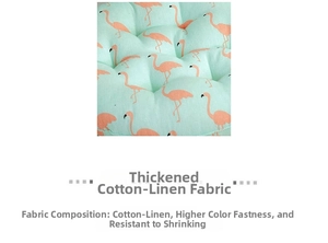 Macro detail of thickened linen fabric with pink flamingo print for chair cushions