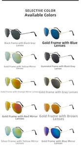 Matrix display showing ten colors of classic metal aviator sunglasses with UV400 lenses
