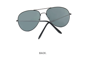 Back view of aviator sunglasses showing black metal frame and nose pads detail