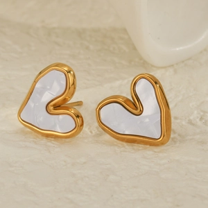 Irregular heart-shaped shell inlay earrings in 18K gold plated stainless steel