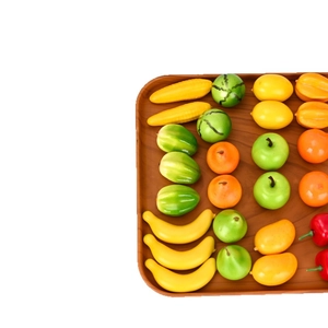 Realistic mini artificial fruit and vegetable set in wooden tray for photography decor