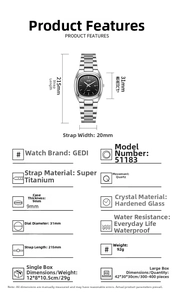 Detailed chart showing silver oval quartz watch dimensions and technical specifications