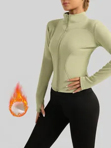Veste de Yoga Hiver Doublée Polaire pour Femme Coupe Ajustée Passe-Pouce Col Montant Zip Sport Top