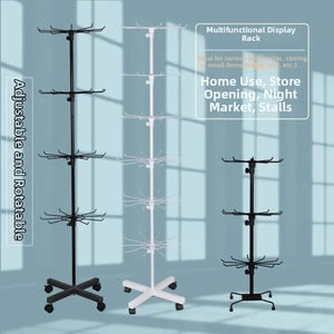 Rotating display rack with adjustable height and wheels for jewelry and keychains