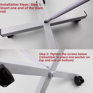 Detail of metal rotating display stand base assembly with four universal wheels