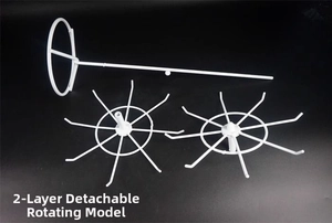 Detailed components of a white 2-tier detachable rotating display stand for keychains